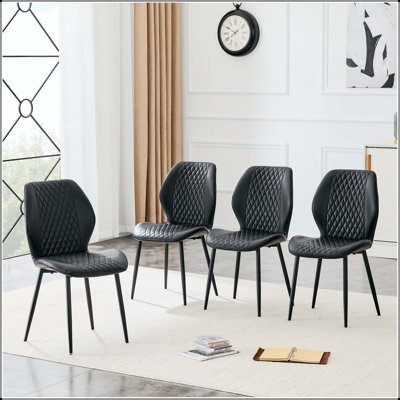 Chaise de salle à manger en polyuréthane noir matelassé - ensemble de 4