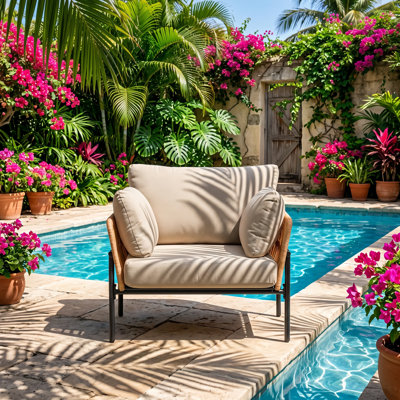 Christopher Knight Home 36" W x 27" D x 34" H Beige and Light Wood-Tone Rope Iron Lounge Chair