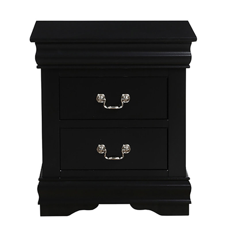 Black 2-Drawer Nightstand, Black