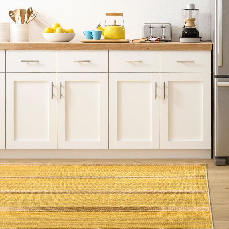 Sunflower Ticking Yellow Machine Washable Rug, Rectangle 6' x 9'