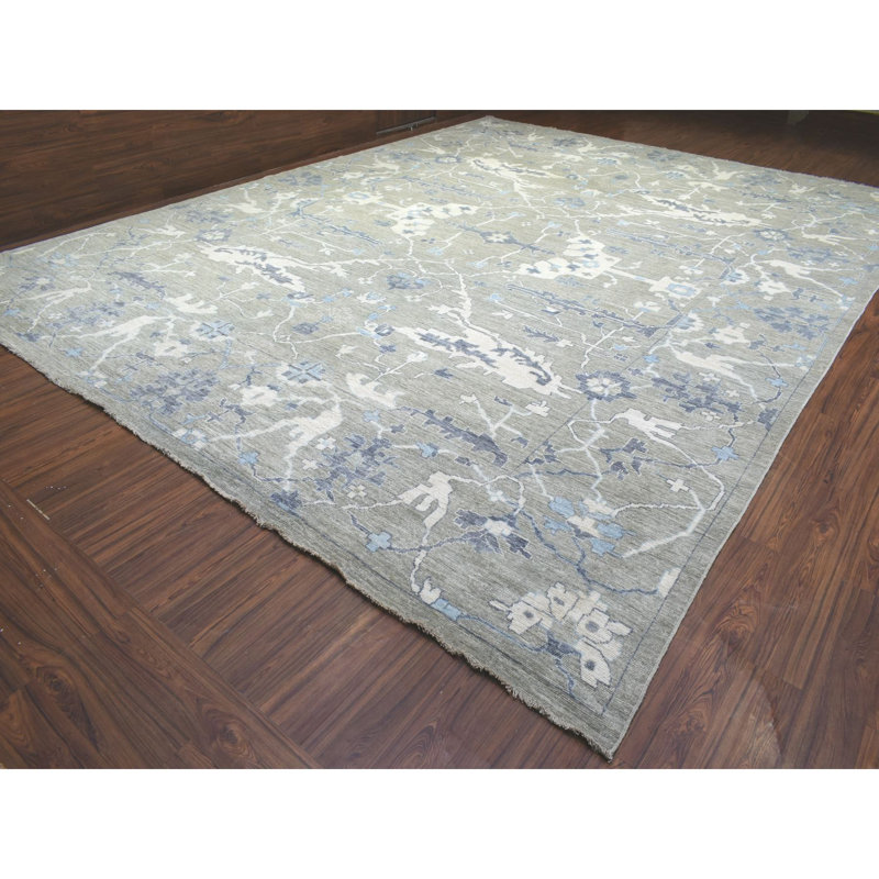 Tapis surdimensionné gris en laine douce 14 pi x 17 pi 10 po Angha Ushak AFB noué à la main