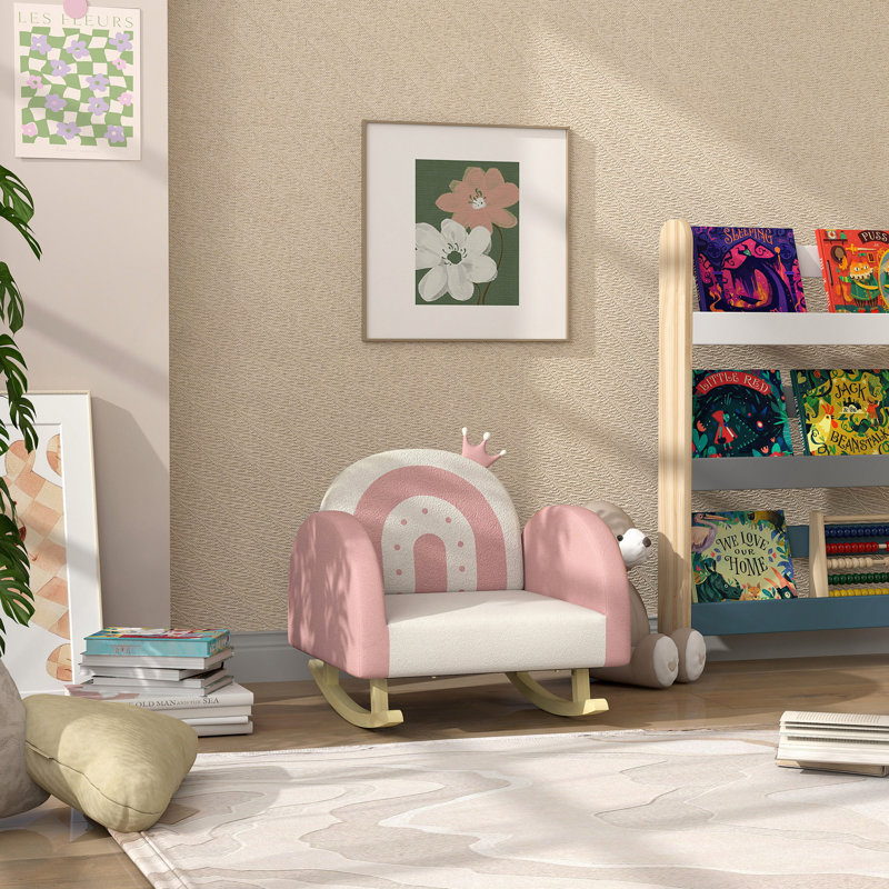 Kids Rocking Chair, Princess Crown Toddler Chair, Children's Armchair Rocker With Rainbow Backrest For Bedroom, Playroom