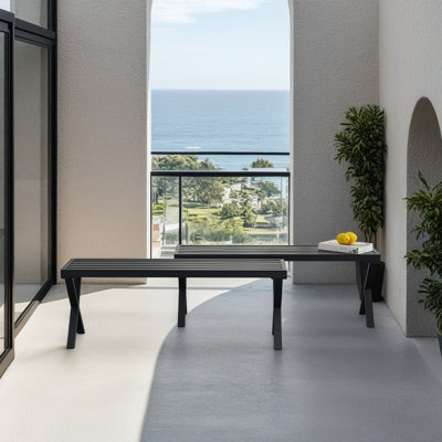Ensemble de 2 bancs de jardin d'extérieur en métal, banc de patio sans dossier, bancs de parc imperméables pour jardins, patios
