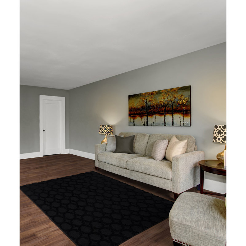 Tapis rectangulaire touffeté à motif géométrique noir, Rectangle 12' x 15'