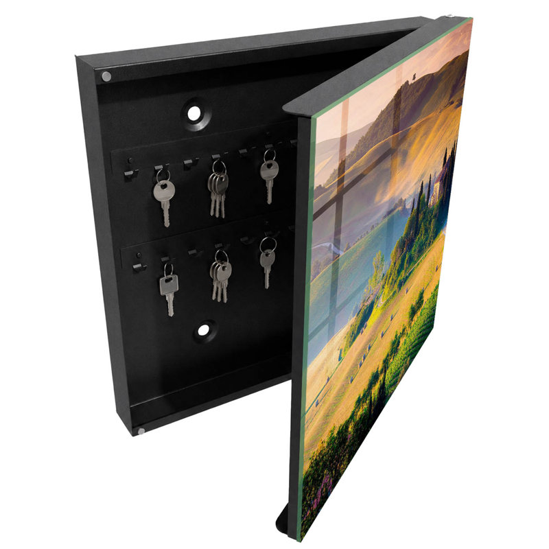 Key cabinet, Opens to the right, 30x30x5, Black, Lovely hills and house, 