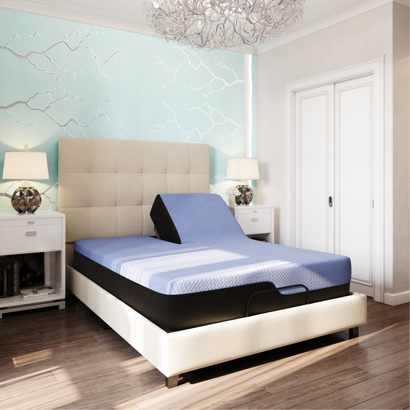 Matelas de 12 pouces et base réglable - housse respirante avec élévation de la tête de 55 degrés pour un confort optimal et un moteur paisible pour un sommeil paisible