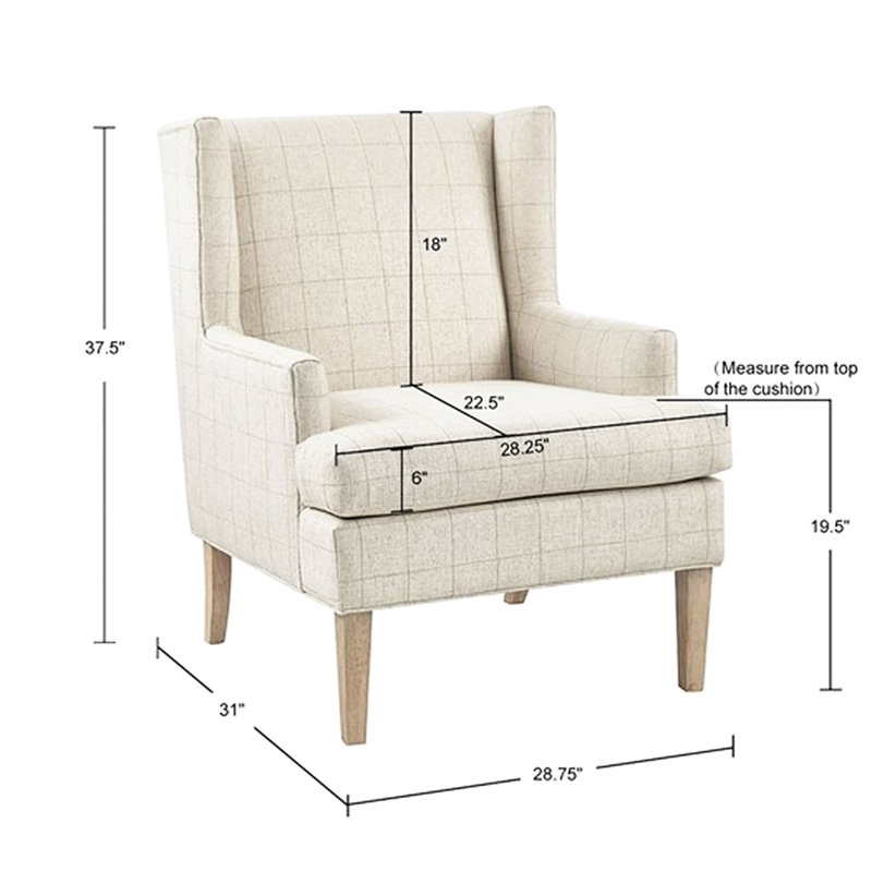 Chaise rembourrée beige avec pieds en bois massif et 20% de contreplaqué de tissu acrylique en mousse, Beige Checkered