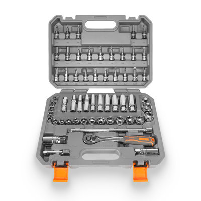 58-Piece 3/8-Inch Drive Socket Set With Hard Carry Case, Heat Treated Chrome Vanadium Steel For Automotive & Home Repair