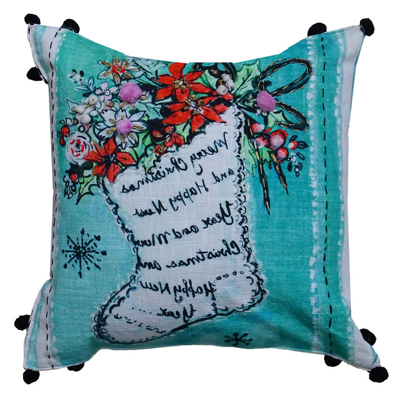 Appliqued and Embroidered Cotton and Velvet Pillow Cover