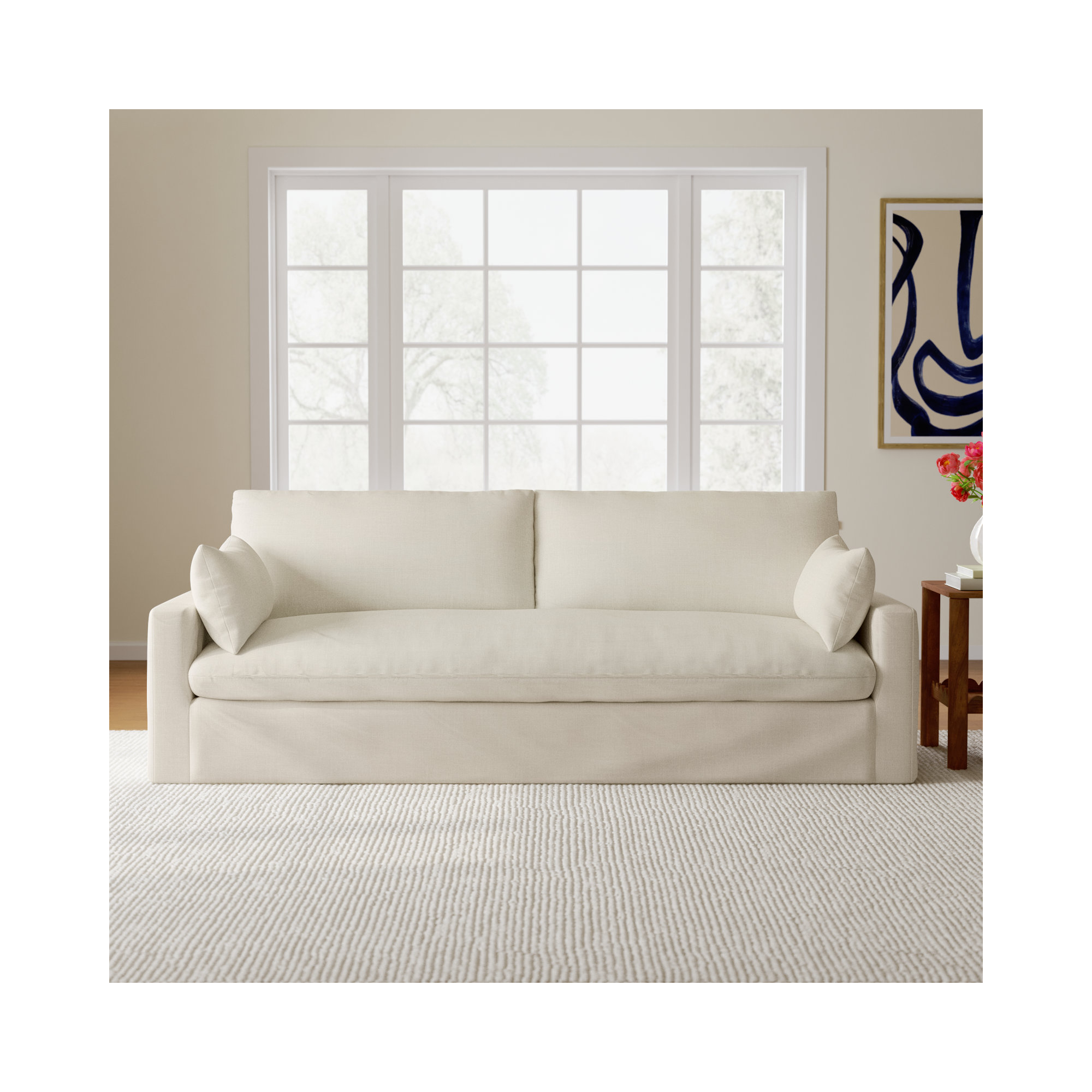Luna 90'' Upholstered Sofa, Conversation Pearl Basketweave