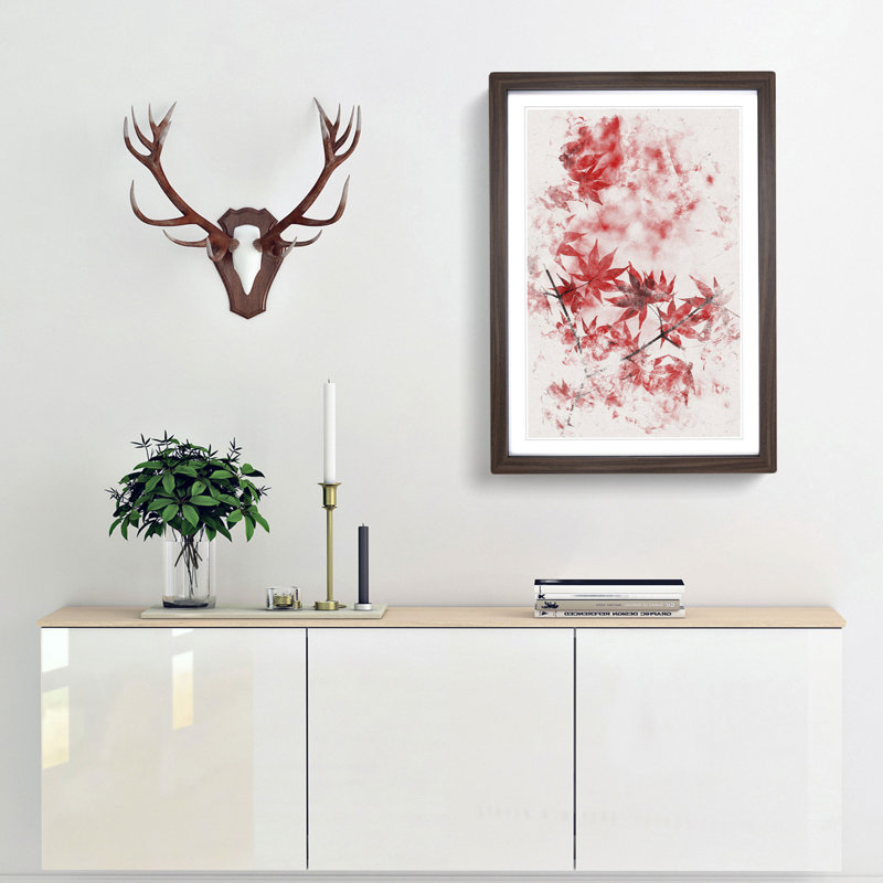 Red Leaves of a Maple Tree - Picture Frame Painting Print, Walnut Framed, 33cm H x 24cm W x 2cm D