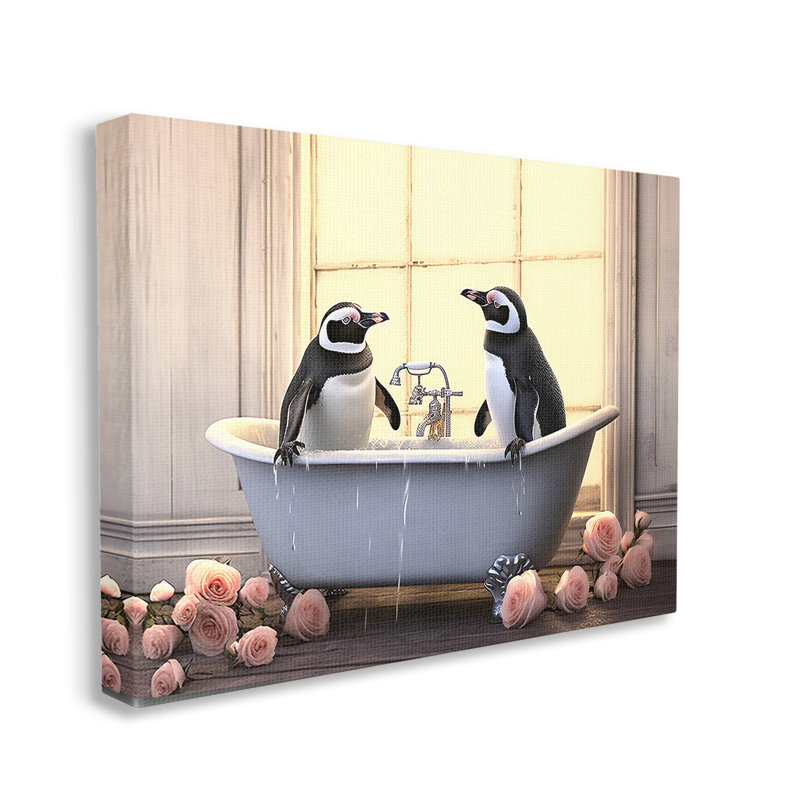 «Penguins Bathing In Tub» par Lazar Studio sur toile, H 30 po x l 40 po