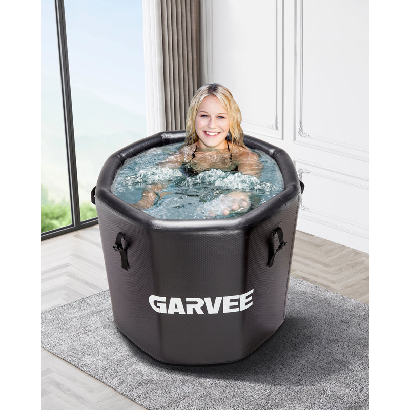 Inflatable Ice Bath Tub for Athletes, 455L Cold Plunge Pod with Insulated Lid, Water Chiller Compatible, Portable Recovery Tub for Bathroom or Outdoor, 0.9x1m, 136KG Capacity, Black