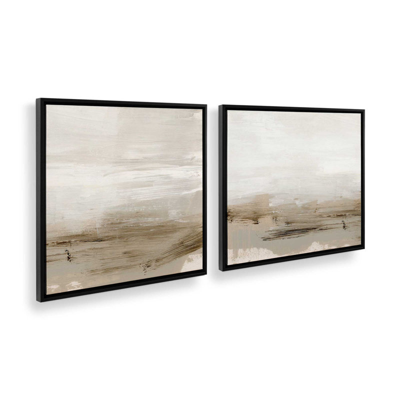 Ensemble de 2 lignes de terre subtiles, H 25 po x l 50 po, Cadre flottant noir satiné