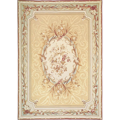 Tapis beige et vert noué à la main de haute qualité