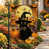 Black orange floral cat