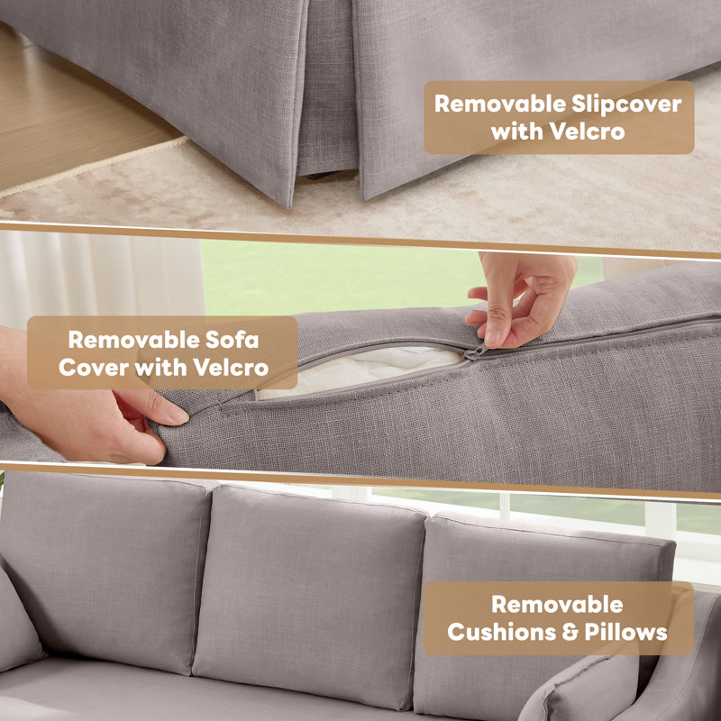 81'' Country-Style Upholstered Slipcover Standard Sofa, Dark Gray
