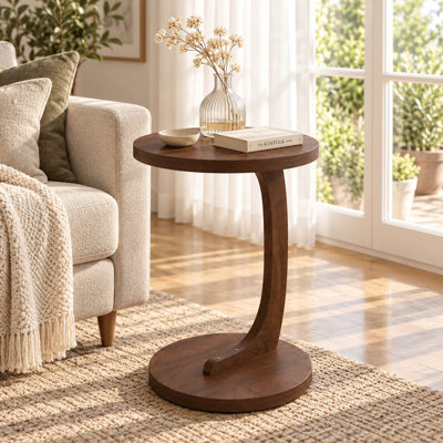 Table de bout en forme de C 14,96 po avec finition grain de bois de noyer pour canapé et chevet