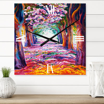 Pink Flowering Spring Forest - Lake House Wall Clock