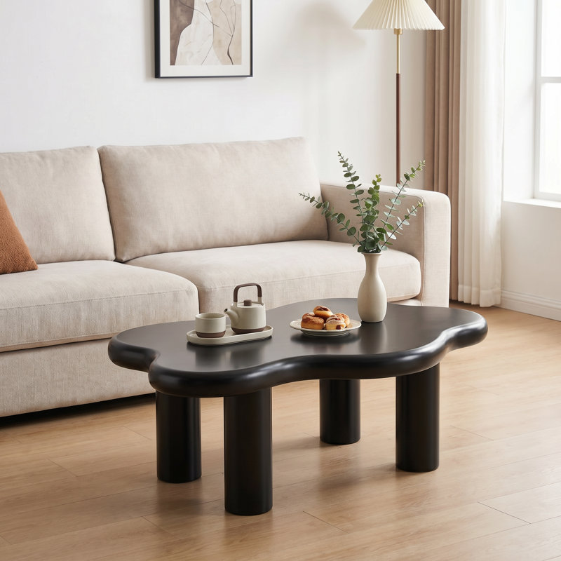 Table basse de 40 po en forme de nuage avec 4 pieds ronds, table d'appoint moderne irrégulière pour le salon, coins arrondis sécuritaires, assemblage facile