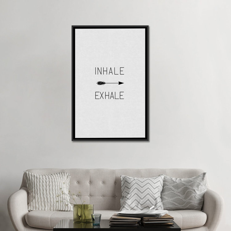 «Inhale Exhale Arrow», art textuel sur toile, H 26 po x l 18 po x P 1,5 po, Toile avec cadre noir, Pas de tapis