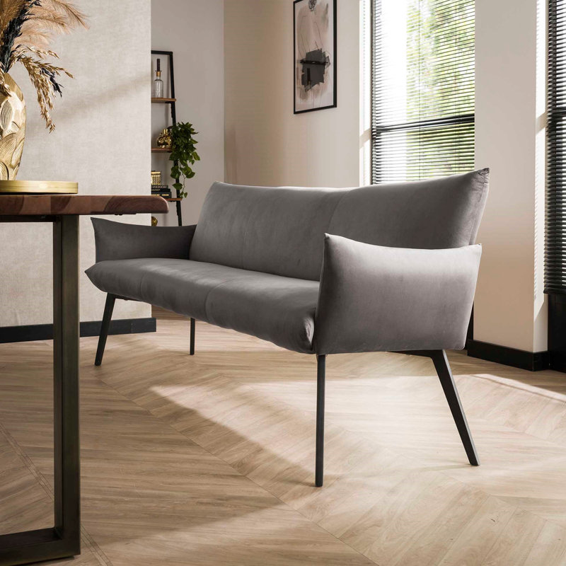Bywood Velvet Upholstered Bench, Anthracite, Anthracite, Anthracite
