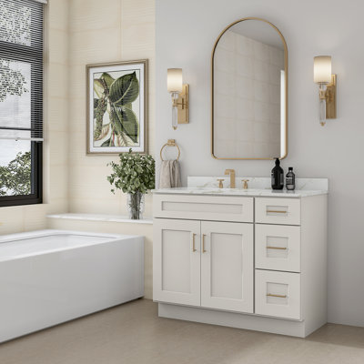 Meuble-lavabo de salle de bain en bois massif prêt à assembler de 42 po seulement - comptoir non inclus