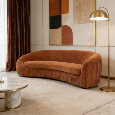 92.13 Inch Modern Design Curved Shaped Sofa Couch For Living Room, Upholstered Fabric 4 - Seat Sofa With No Need To Assembly, Perfect Couch For Apartment, Vibrant Orange Color
