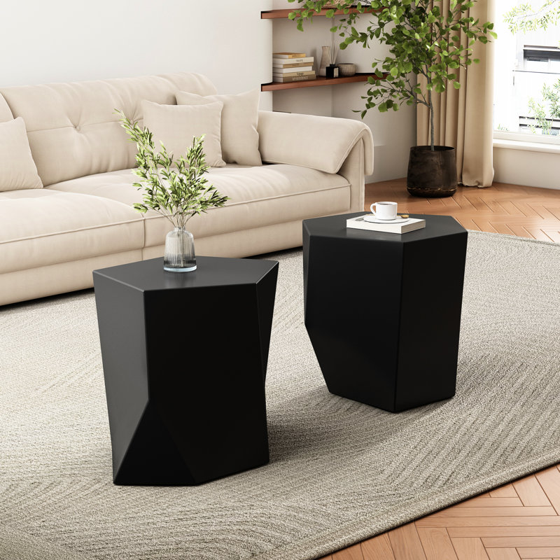 2 tables basses, Perspectives géométriques, noir, à porter, aucun assemblage requis, conception moderne en oxyde de magnésium,