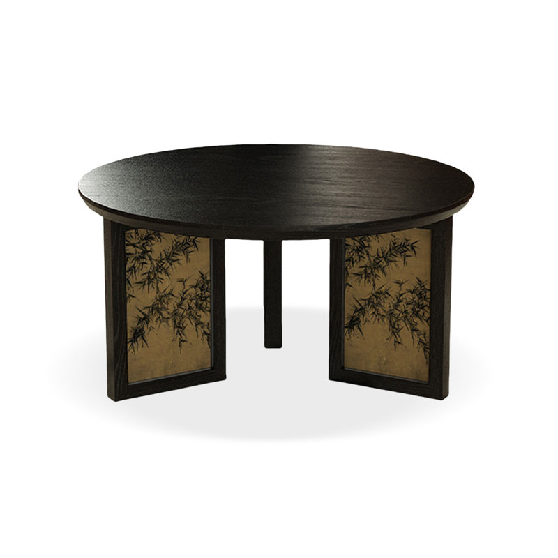 31.5" Black Solid Wood Round Coffee Table