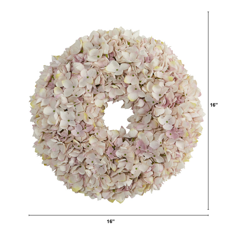 Faux Hydrangea Polyester 16'' Wreath, White