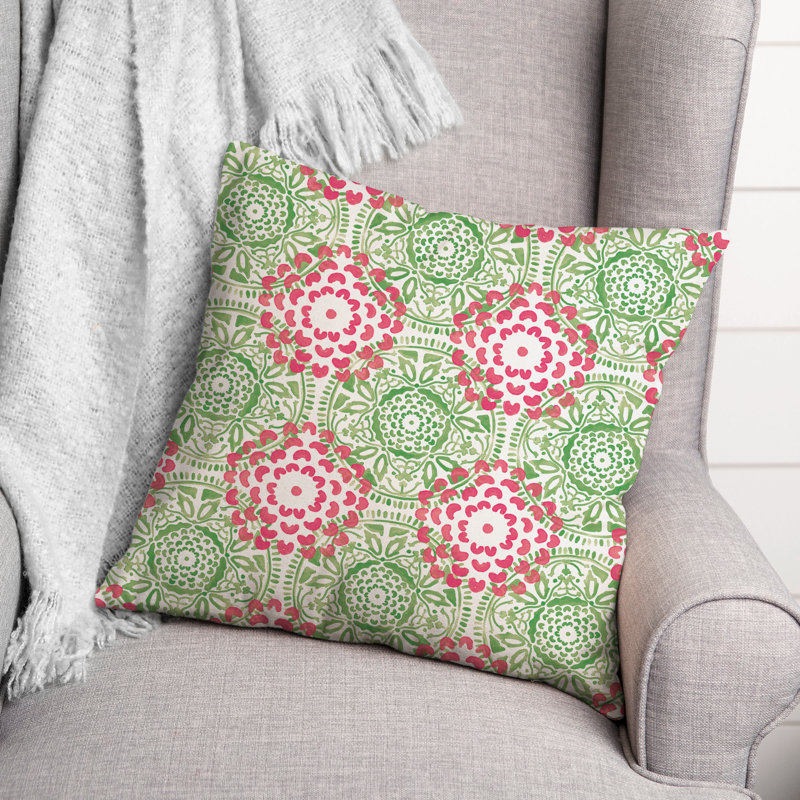 Floral Outdoor Reversible Throw Pillow, Green