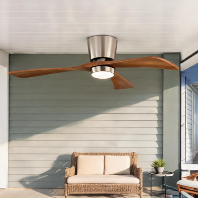 Bedroom and Living Room Ceiling Fan with Nickel Metal and Wood, Remote Operation and Seasonal Airflow