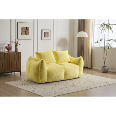 Géant, fauteuil à billes, jaune, moelleux, méridienne, salon, coin lecture, aucun assemblage requis, mousse à mémoire de forme haute résilience, deux sièges jaunes surdimensionnés pour les adultes, moelleux avec