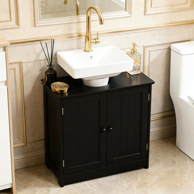 Armoire de rangement pour lavabo de salle de bain, style contemporain, ouverture en U, rangement fermé, tablette réglable, noir, 33 lb au total, 23,5 po de dimensions à l'arrière, L 11,75 po