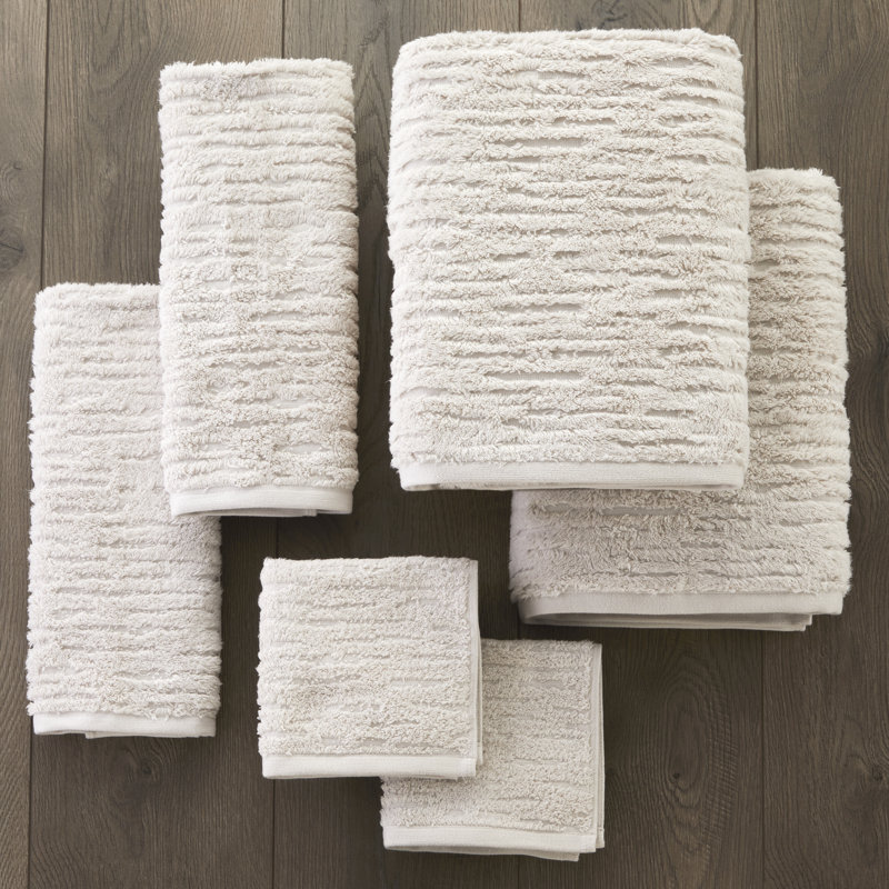 CLOUDSOFT Cotton Jacquard Mulit-Size Set, Oat Meal, Bath Towels - 2, Hand Towel - 2,  Washcloths - 2