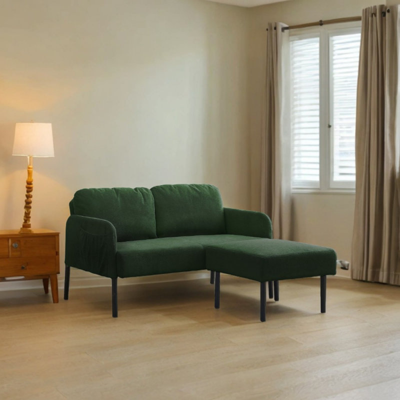 Canapé moderne en L en polyester avec repose-pieds, Vert, H 29,13 po x l 48,03 po x P 30,31 po