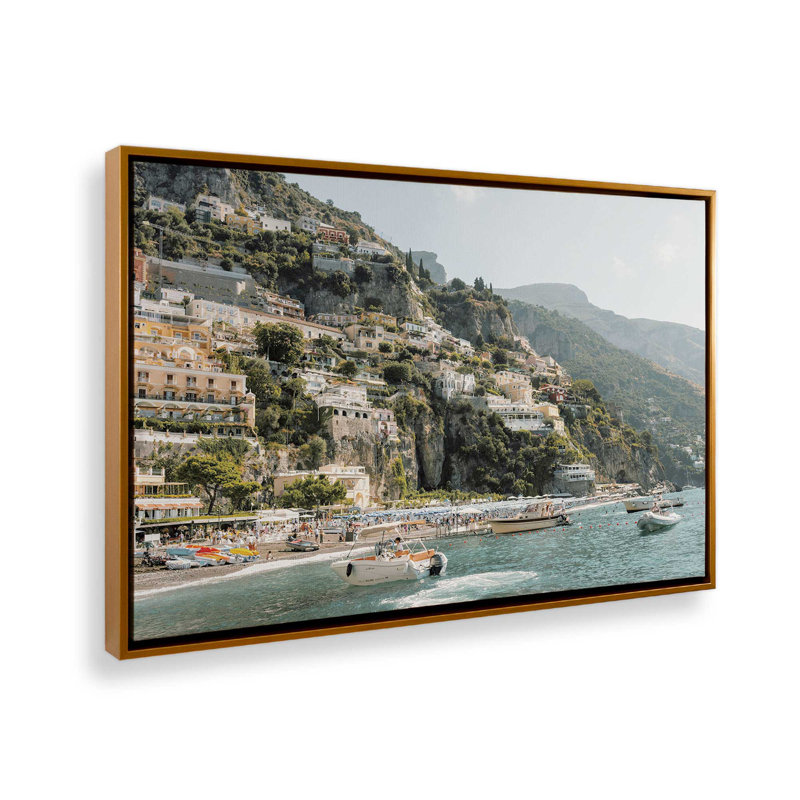 Impression sur toile Nautical Positano, H 32,75 po x l 48,75 po x P 1,75 po, Cadre flottant or poli, 1