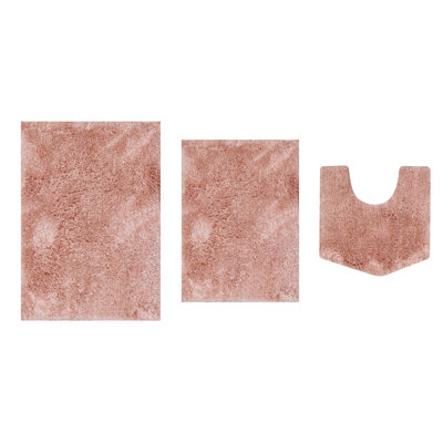 Royal 3-Piece Microfiber Bath Rug Set, Soft Plush Bathroom Mats with Non-Slip Rubber Backing, Quick-Dry, Ultra-Absorbent, Machine Washable Rugs for Shower, Tub, Vanity, and Toilet Areas, Coral
