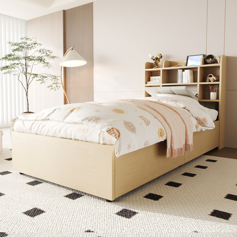 Hydraulic Storage Bed, European Single (90 x 200 cm), Brown