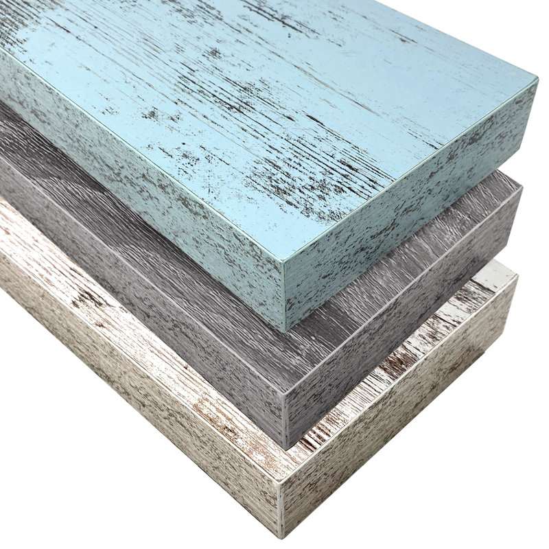 Ensemble de 3 tablettes flottantes longues avec fixation invisible Sorbus - bleu / gris / blanc, Bleu / gris / blanc