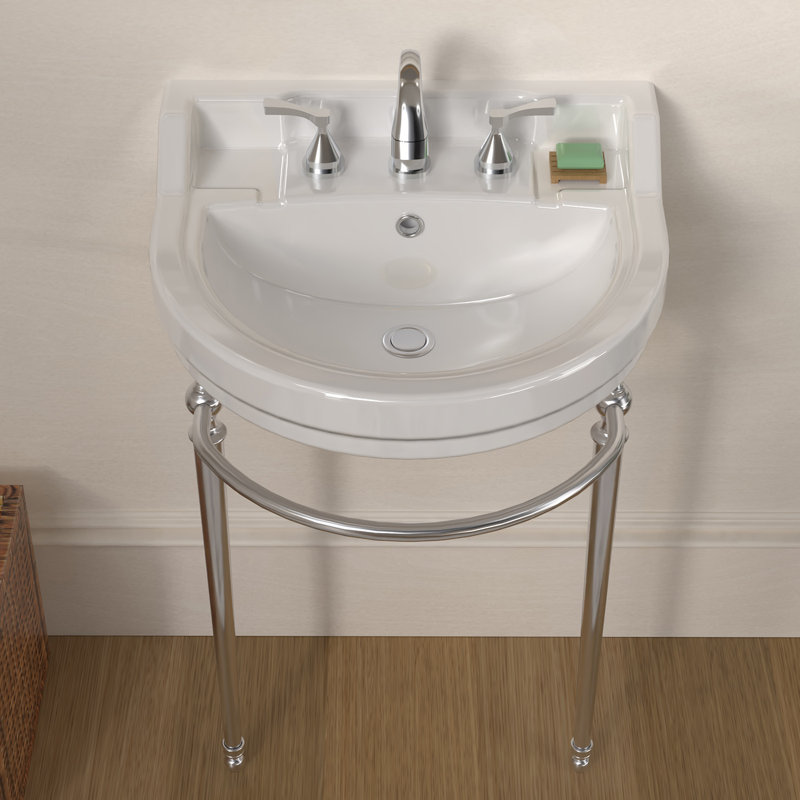 Whitehaus 22" console sink with semi-circular bowl, solid brass leg supports and front towel bar, Polished Chrome