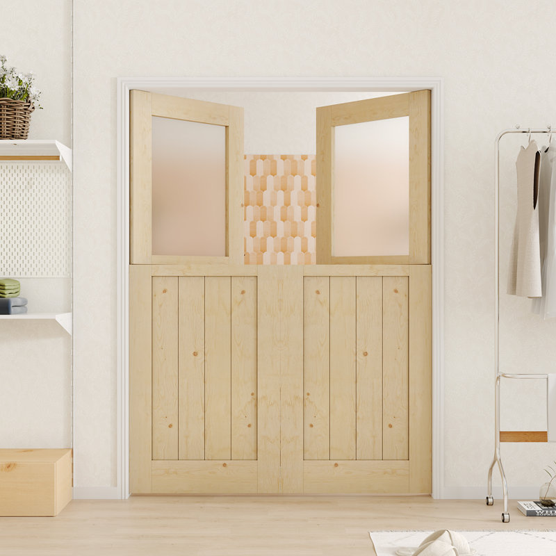60 in. x 80 in. Natural Pine Frosted Glass Interior Door Slab