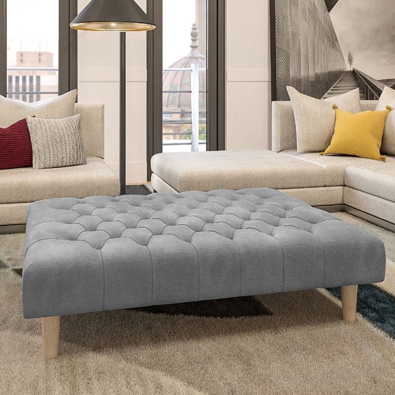 Castle 100cm Wide Velvet Tufted Rectangle Solid Colour Cocktail Ottoman, Grey