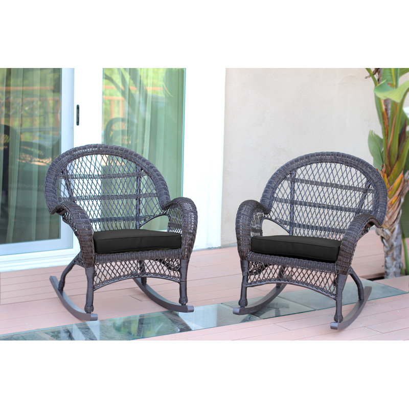 Chaise berçante en osier avec coussins Berchmans, Espresso, Noir