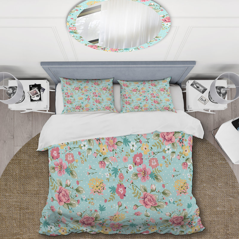 Floral rose d'été - Ensemble de housse de couette floral - Polyester en microfibre