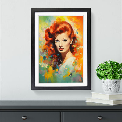 Red Headed Woman Colour Field - Single Picture Frame Print on Wood