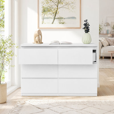Grande commode à 6 tiroirs, tour de rangement avec conception sans poignée