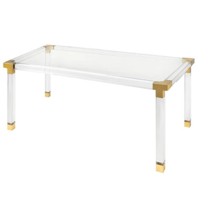 Audley Modern Acrylic & Glass Dining Table – Brushed Brass Details, Clear Finish