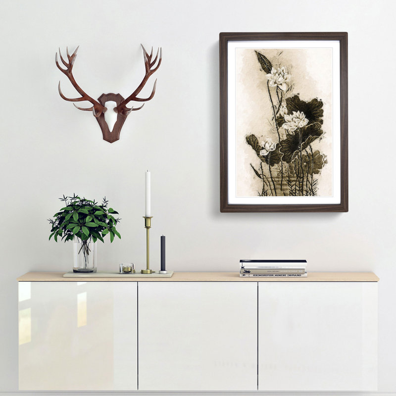 Lotus Flowers - Framed Print, 36cm H x 27cm W x 2cm D, Walnut Framed